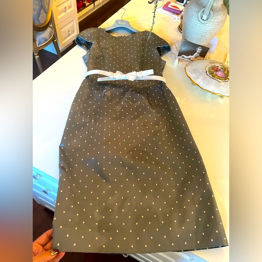 Christian Dior silk polka dot sheath dress-seen in Dior Atelier Museum